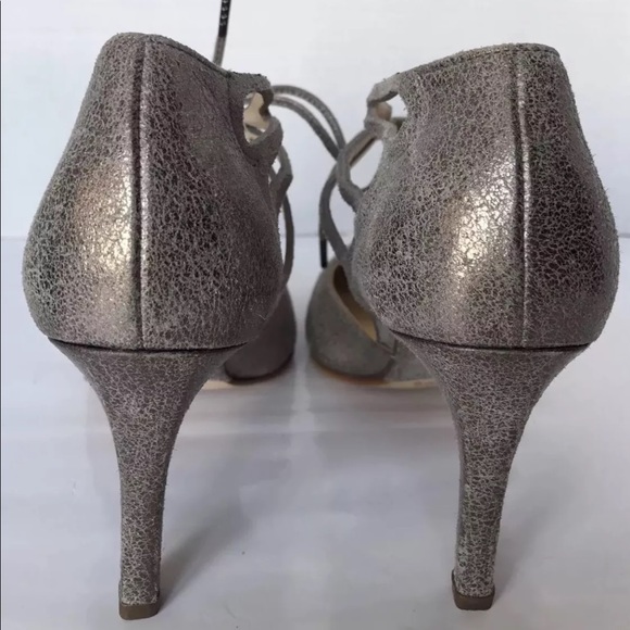 COPY Paul Green Justine Lace- up Strap Silver Heels Pumps Pointed Toe 6 - Picture 9 of 12